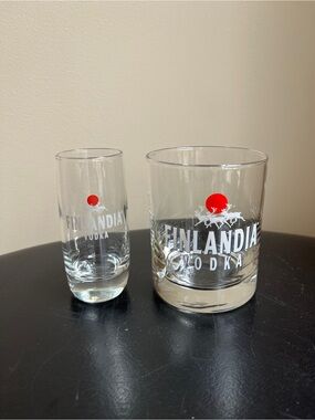 Finlandia Vodka Glass and Shot Glass Set - Clear with Red Logo